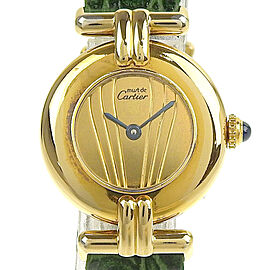 CARTIER Must Collise Green Silver925/leather Quartz Analog Watches LXNK-65