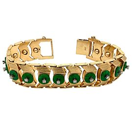 14 Karat Yellow Gold Jadeite with 1 Carat Round Brilliant Cut Diamond Bracelet