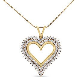 10K Yellow Gold Plated .925 Sterling Silver 1.00 Cttw Diamond Heart 18" Pendant Necklace (I-J Color, I2-I3 Clarity)