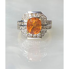 18K Yellow Gold Cushion Cut Orange Sapphire Diamond Ring