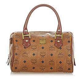 MCM Visetos Leather Boston Bag