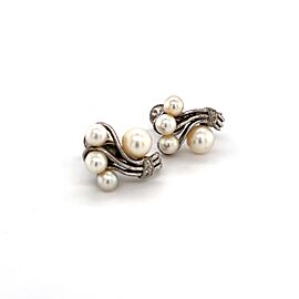 Mikimoto Estate Akoya Pearl Earrings Sterling Silver