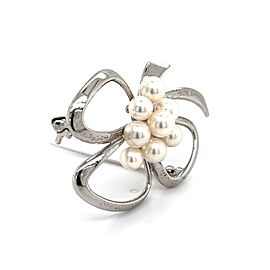 Mikimoto Estate Akoya Pearl Brooch Sterling Silver