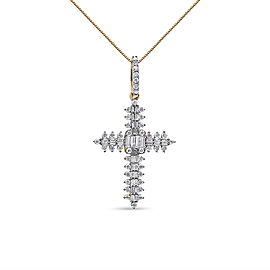 10K Yellow Gold 7/8 Cttw Round & Baguette Diamond Zigzag Pattern Cross Pendant Necklace (H-I Color, SI2-I1 Clarity) - NO CHAIN INCLUDED