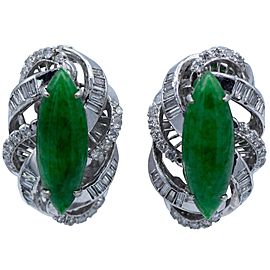 1.80 Carat Marque Shaped Jade Diamond Clip-On Earrings