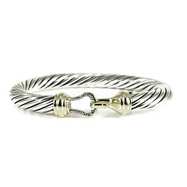 David Yurman Buckle Bracelet Sterling Silver 14K Yellow Gold Diamond