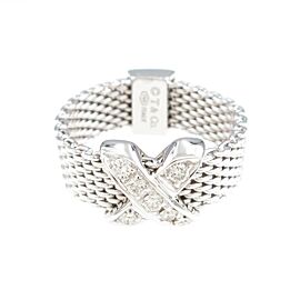 TIFFANY & Co Signature Mesh 18k White Gold Diamond US4.75 Ring LXGKM-384