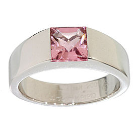 Cartier 18K White Gold Pink Tourmaline Tank Solitaire Ring Size 5.25