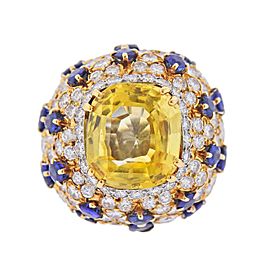 David Webb Gemstone Diamond Sapphire Gold Platinum Ring