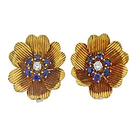 English Gold Diamond Sapphire Flower Brooch