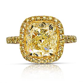 6 CARAT CUSHION CUT Y COLOR VVS2 CLARITY DIAMOND ENGAGEMENT RING 18K YELLOW GOLD GIA CERTIFIED 5 CT Y VVS2 BY MIKE NEKTA