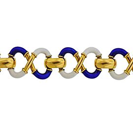 Italian Gold White Blue Enamel Bracelet