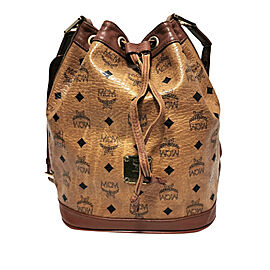 MCM Visetos Leather Drawstring Bucket Bag