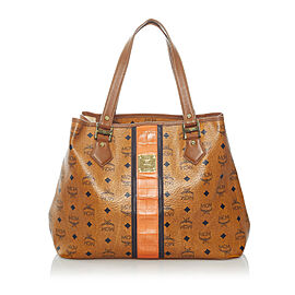 MCM Crocodile Embossed Visetos Liz Shopper Tote