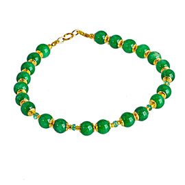 14K Yellow Gold with Green Jadeite Jade and 0.55ct Colombian Emerald Bracelet