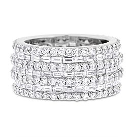 18k White Gold 5.16ct. Diamond Baguette & Round Wide Eternity Band Ring Size 7