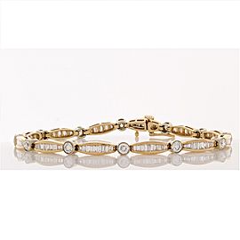 3.90 Carat Total Baguette and Round Diamond Bracelet in 14 Karat Yellow Gold