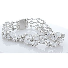 Heritage Gem Studio 21.05 Carat Total Weight 3 Rows of Fancy Shaped Diamond Bracelet In White Gold