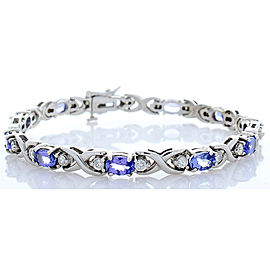 5.50 Carat Total Oval Tanzanite and Diamonds White Gold Bracelet