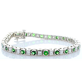 6.32 Carat Total Round Tsavorite and Princess Cut Diamonds White Gold Bracelet