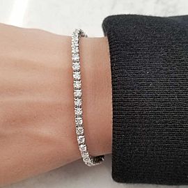 4.06 Carat Total Round Diamond 4 Prong Tennis Bracelet in 14 Karat White Gold