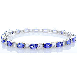 10.10 Carat Total Oval Tanzanite And Baguette Diamond Bracelet In 14K White Gold