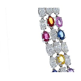 33.70 Carat Total Multi-Color Oval Sapphire and Marquise Diamond Gold Bracelet