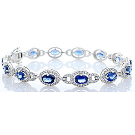 7.63 Carat Total Blue Sapphire and Diamond Bracelet in 18 Karat White Gold