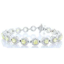 6.35 Carat Total Cushion Cut Yellow Diamond Bracelet in 18 Karat White Gold