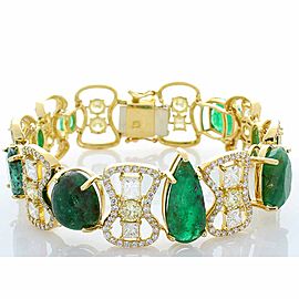 Heritage Gem Studio 30.30 Carat Total Emerald and Diamond Bracelet in 18 Karat Yellow Gold