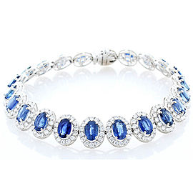 13.70 Carat Oval Blue Sapphire and Diamond Bracelet in 18 Karat White Gold