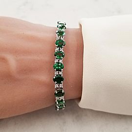 17.54 Carat Total Oval Tsavorite and Diamond Bracelet in 14 Karat White Gold