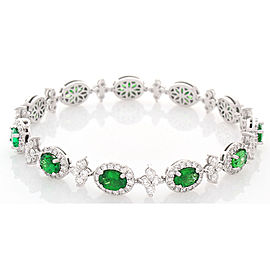 7.56 Carat Total Oval Tsavorite and Diamond Bracelet in 18 Karat White Gold