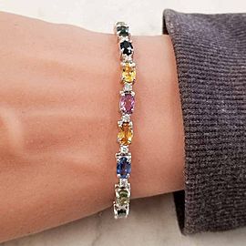 11.97 Carat Total Multi-Color Oval Sapphire & Diamond Bracelet in 14 Karat Gold