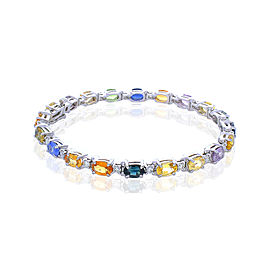 Heritage Gem Studio 11.72 Carat Total Multi Color Oval Sapphire & Diamond Bracelet In 14K White Gold