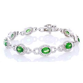 Heritage Gem Studio 7.53 Carat Total Oval Tsavorite and Diamond Bracelet in 14 Karat White Gold