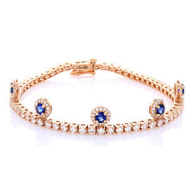 1.40 Carat Total Blue Sapphire and Diamond Bracelet in 18 Karat Rose Gold