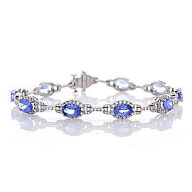 7.72 Carat Total Oval Tanzanite and Diamond Bracelet in 18 Karat White Gold