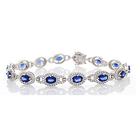 9.04 Carat Total Oval Blue Sapphire and Diamond Bracelet in 18 Karat White Gold