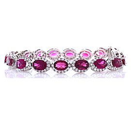 12.20 Carat Total Oval Rubelite and Diamond Bracelet in 18 Karat White Gold