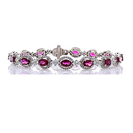 5.49 Carat Total Oval Rubelite and Diamond Bracelet in 18 Karat White Gold