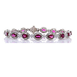 Heritage Gem Studio 5.43 Carat Total Oval Rubelite and Diamond Bracelet in 18 Karat White Gold