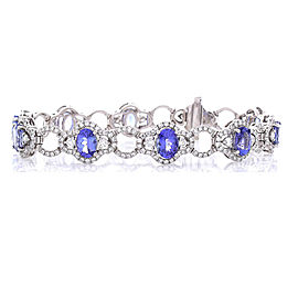 7.56 Carat Total Oval Tanzanite and Diamond Bracelet in 18 Karat White Gold