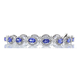 11.03 Carat Total Oval Tanzanite and Diamond Tennis Bracelet in 18 Karat Gold