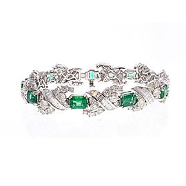 9.43 Carat Total Emerald Cut Emerald and Diamond Bracelet in 18 Karat White Gold