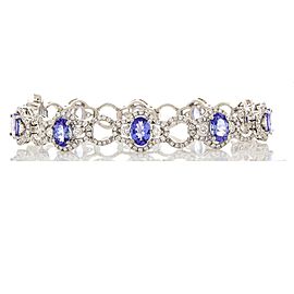 7.50 Carat Total Oval Tanzanite and Diamond Bracelet in 18 Karat White Gold