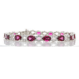 9.25 Carat Total Oval Rubelites and Diamond Bracelet in 18 Karat White Gold