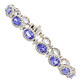 12.90 Carat Total Oval Tanzanites and Diamond Bracelet in 18 Karat White Gold