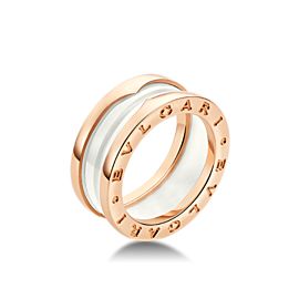 Bulgari B. Zero 1 18K Rose Gold & White Ceramic Ring Size: 5.75