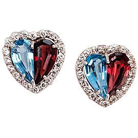 Heritage Gem Studio 5.50 Carat Total Topaz, Garnet and Diamond Earring in 14 Karat White Gold